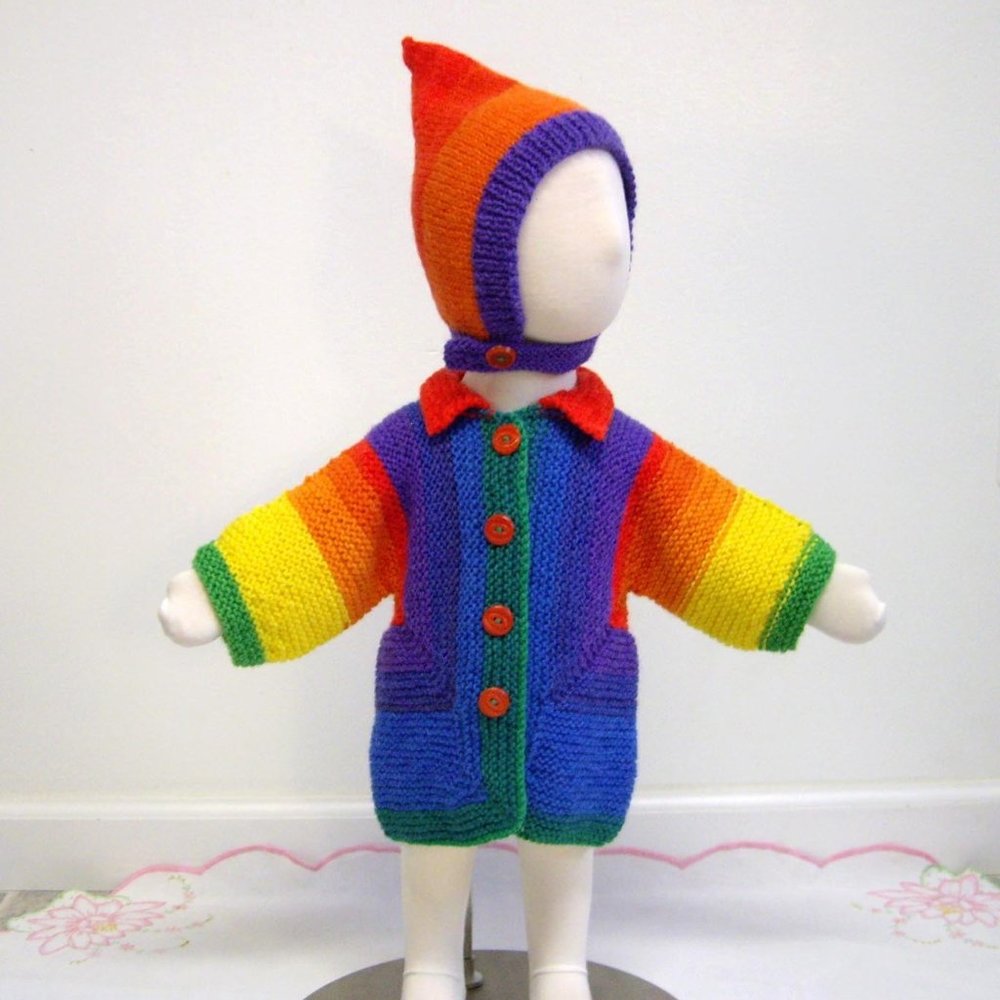 Rainbow Baby Sweater & Pixie Hat Set - 3-6 months